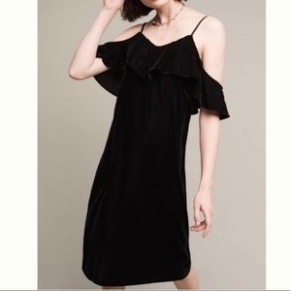 Anthro Black Velvet Cocktail Dress - EUC